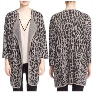 Joie, Berit Animal Print Open Front Mohair Wool Blend Longline Cardigan, XS
